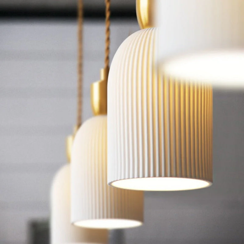 Retro Pleated Ceramic Brass Cocoon Pendant Lamp - Image 5
