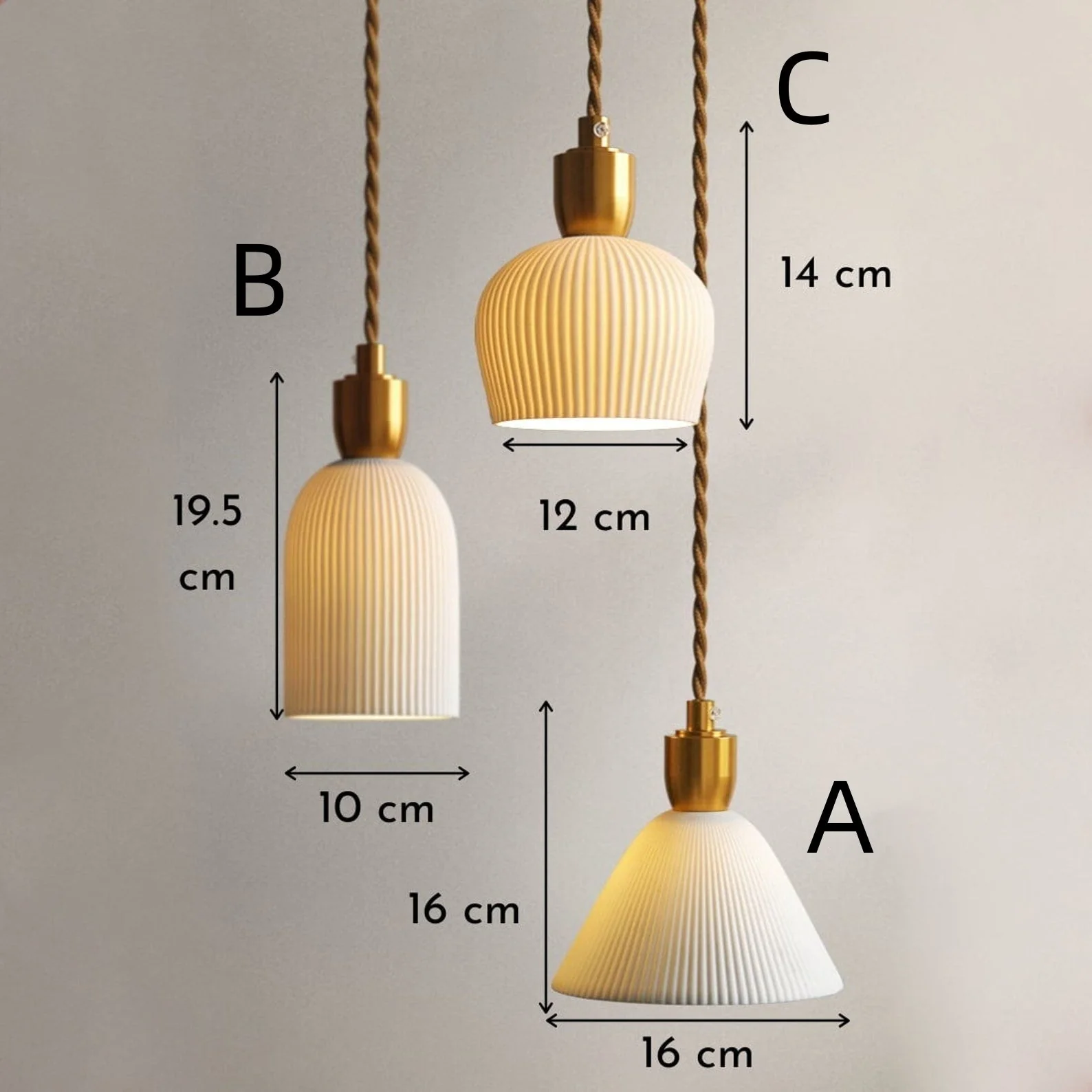 Retro Pleated Ceramic Brass Cocoon Pendant Lamp - Image 6