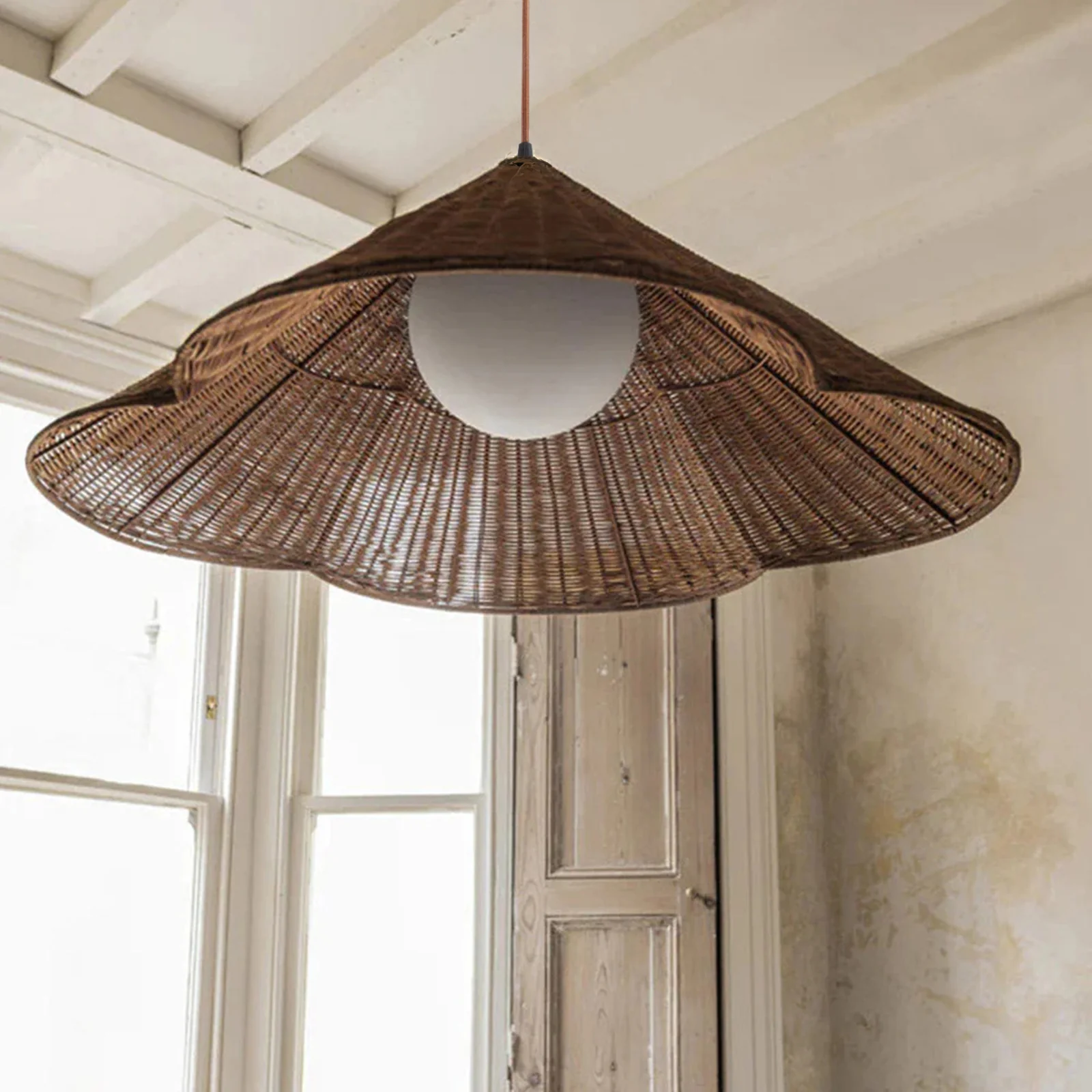 Retro Scalloped Woven Rattan Pendant Light - Image 3