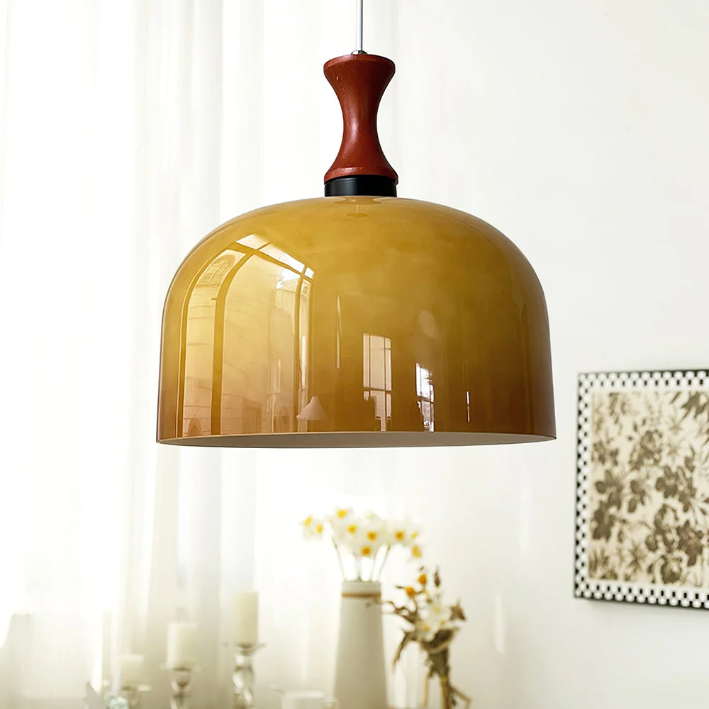 Vintage 1-Light Retro Glass Flat Ball Pendant Fixture - Image 6