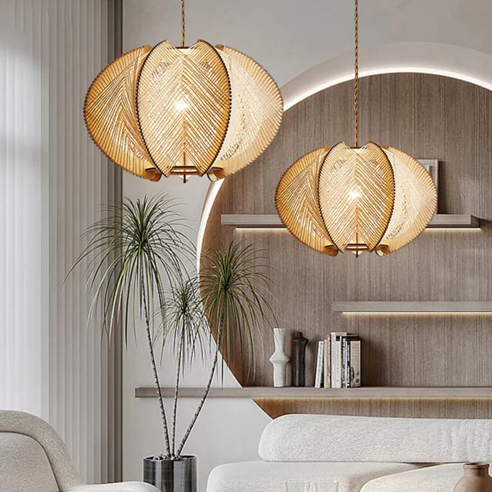Retro Wooden Pendant Light Irregular Living Room Lamp
