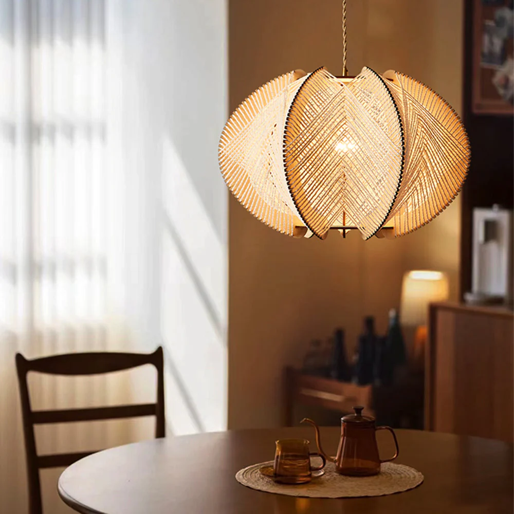 Retro Wooden Pendant Light Irregular Living Room Lamp - Image 8