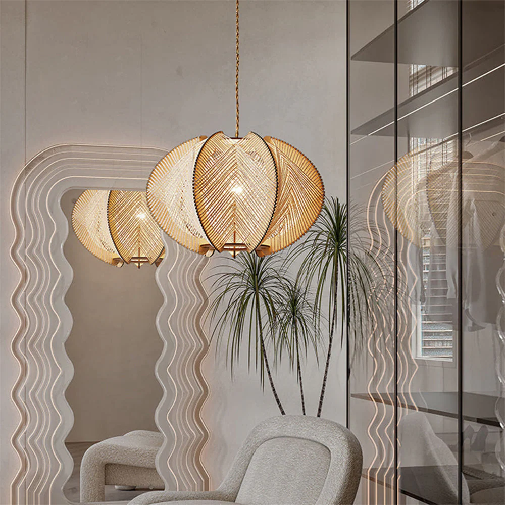 Retro Wooden Pendant Light Irregular Living Room Lamp - Image 9