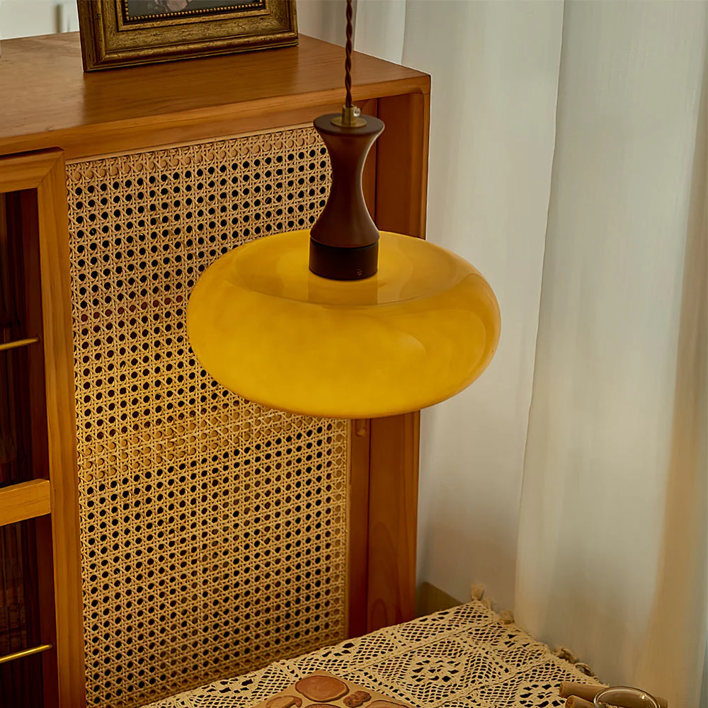 Wooden Yellow Dome Pendant Light for Kitchen Islands - Image 4