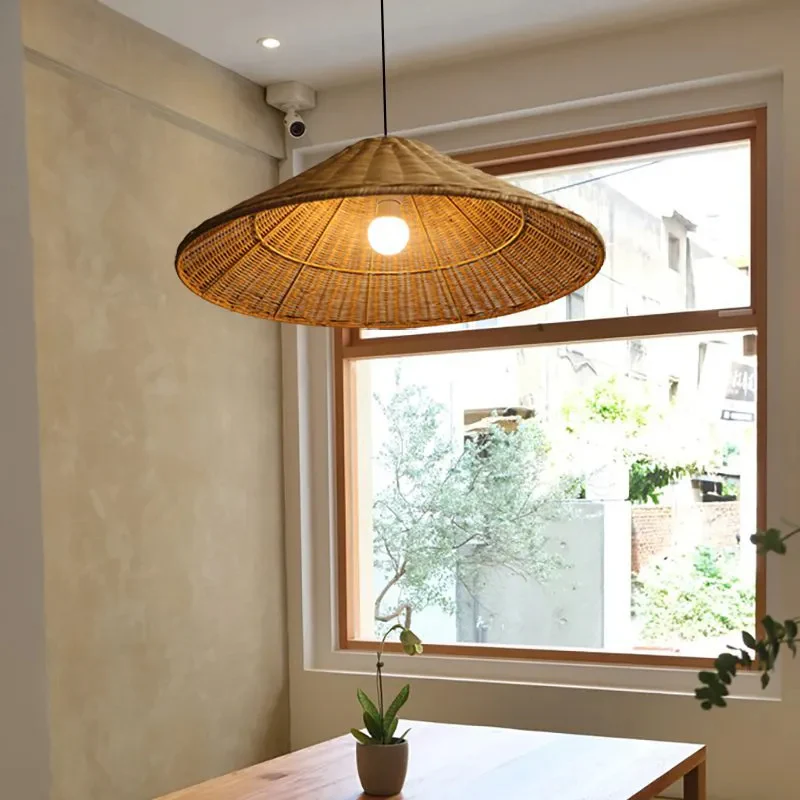 Retro Woven Rattan Cone Pendant Light - Image 13