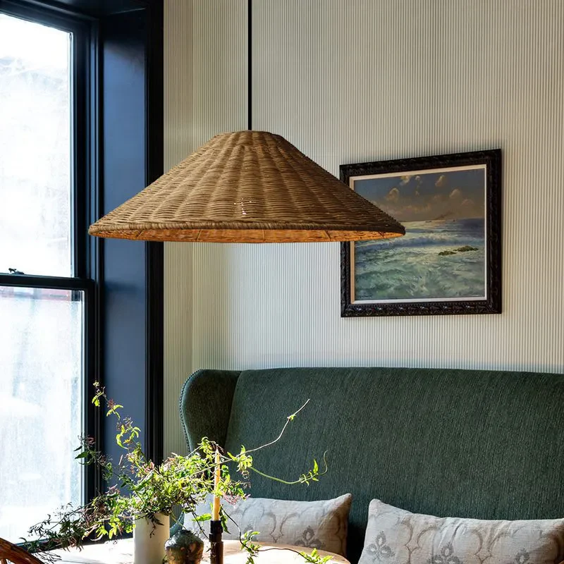 Retro Woven Rattan Cone Pendant Light - Image 14