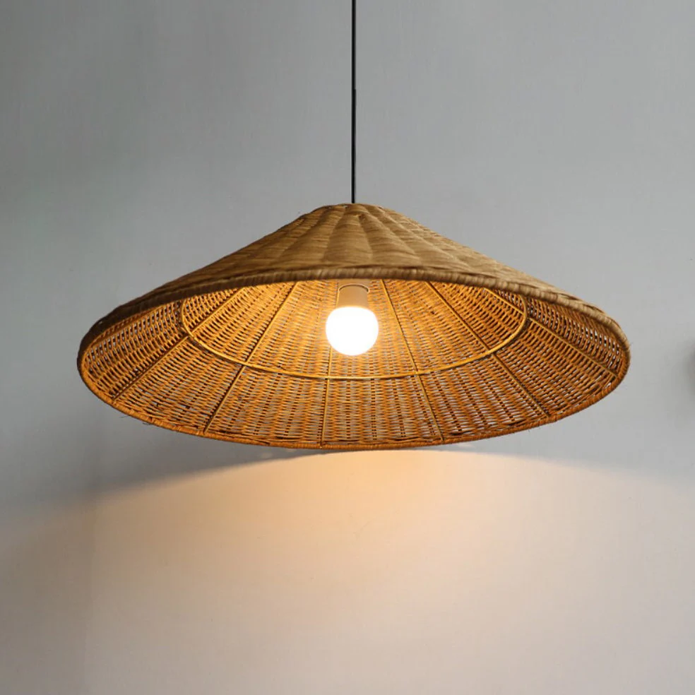 Retro Woven Rattan Cone Pendant Light - Image 3