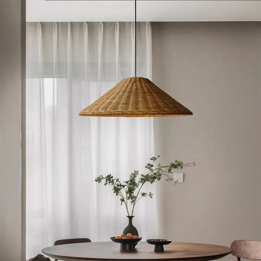 Retro Woven Rattan Cone Pendant Light - Image 4