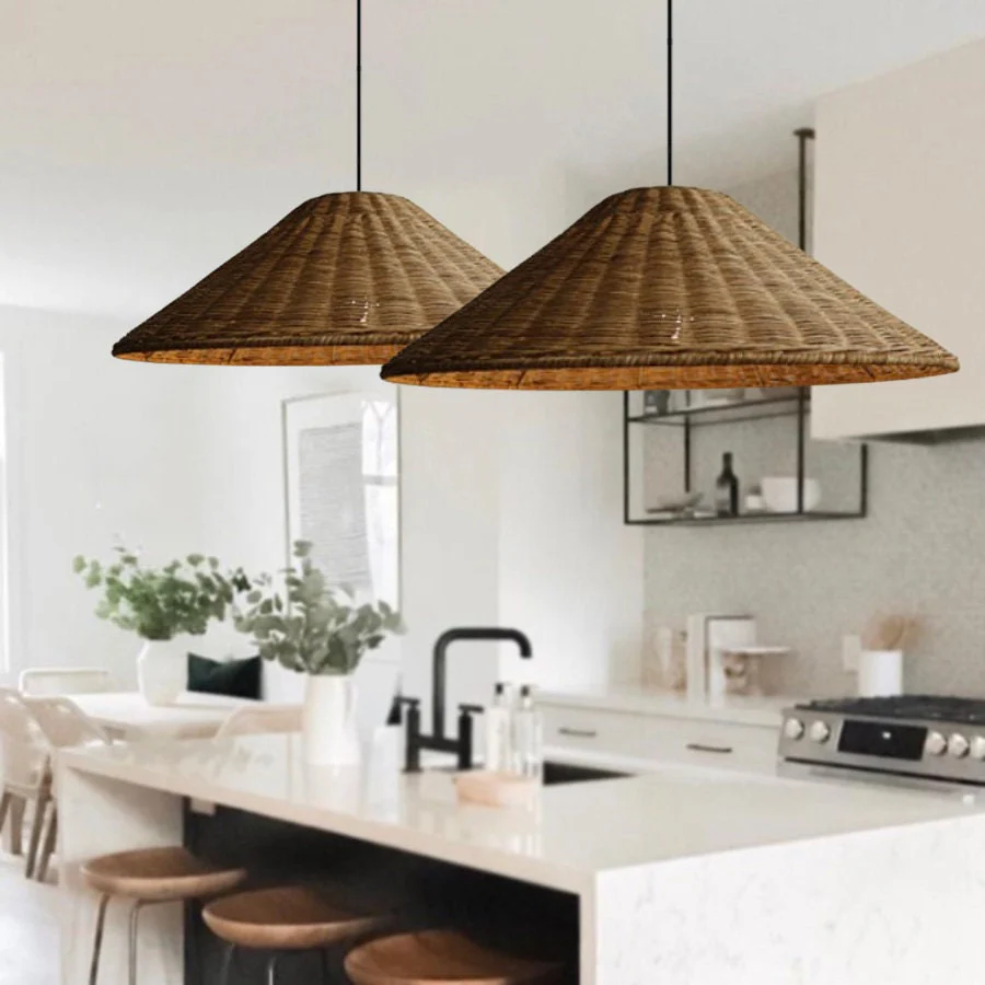 Retro Woven Rattan Cone Pendant Light - Image 5