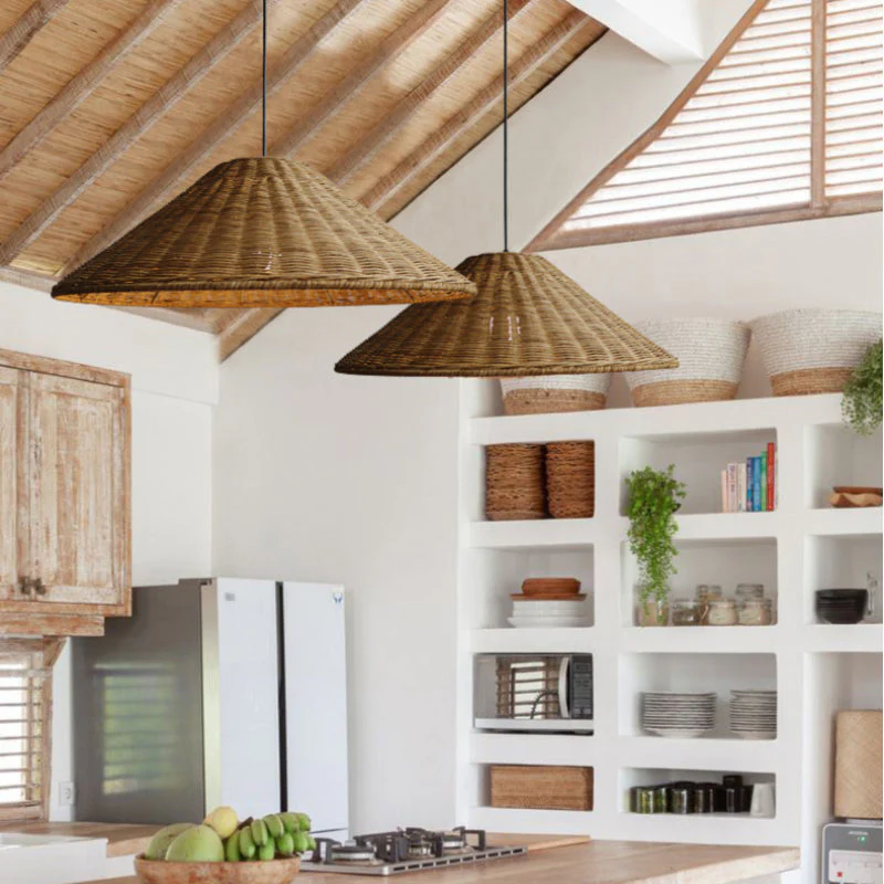 Retro Woven Rattan Cone Pendant Light - Image 6