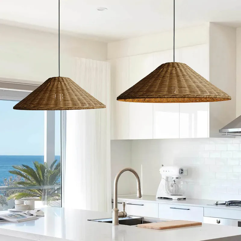 Retro Woven Rattan Cone Pendant Light - Image 7