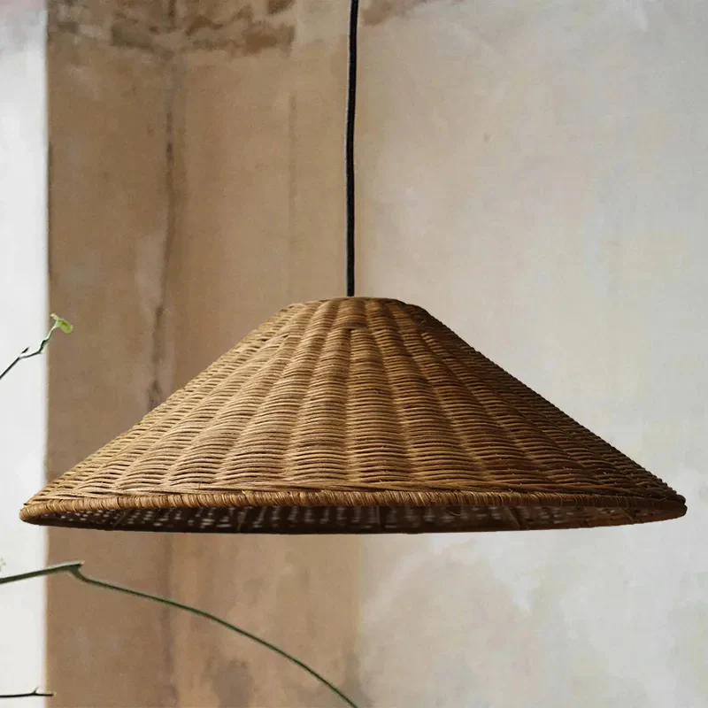 Retro Woven Rattan Cone Pendant Light - Image 8