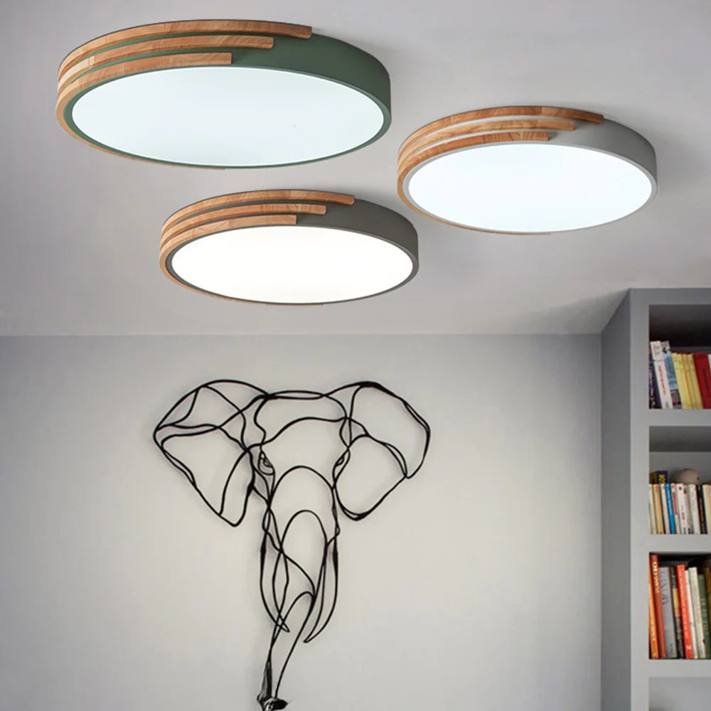 Round LED Dimmable Wood Ceiling Lamp - Image 4