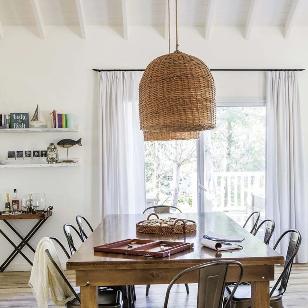 Round Short Bamboo Basket Kitchen Island Pendant Light - Image 6