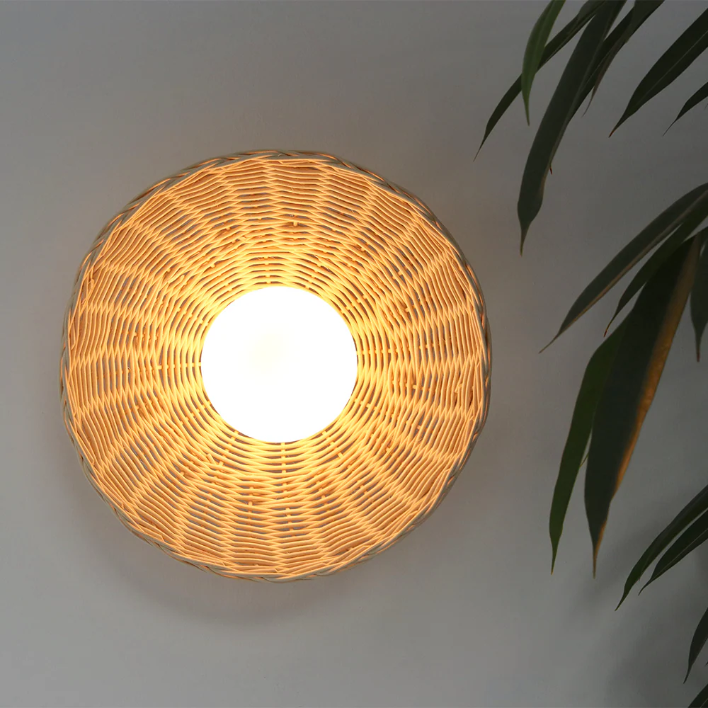 Rustic Bamboo Glass Woven Wall Light - Image 3