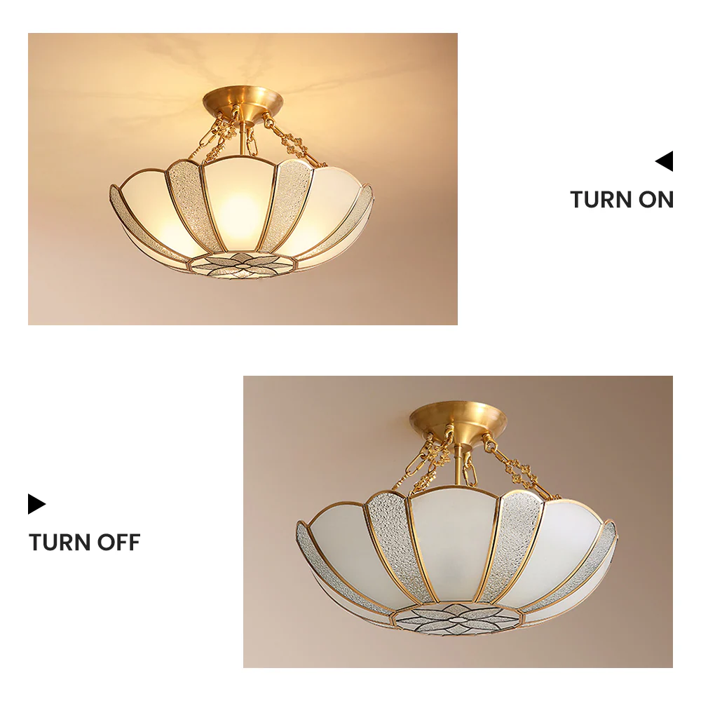 Scalloped Brass Chain Ceiling Light Fixture - Image 6