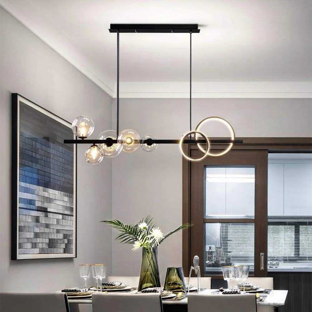 Scandinavian Long Bubble LED Metal Chandelier - Image 10