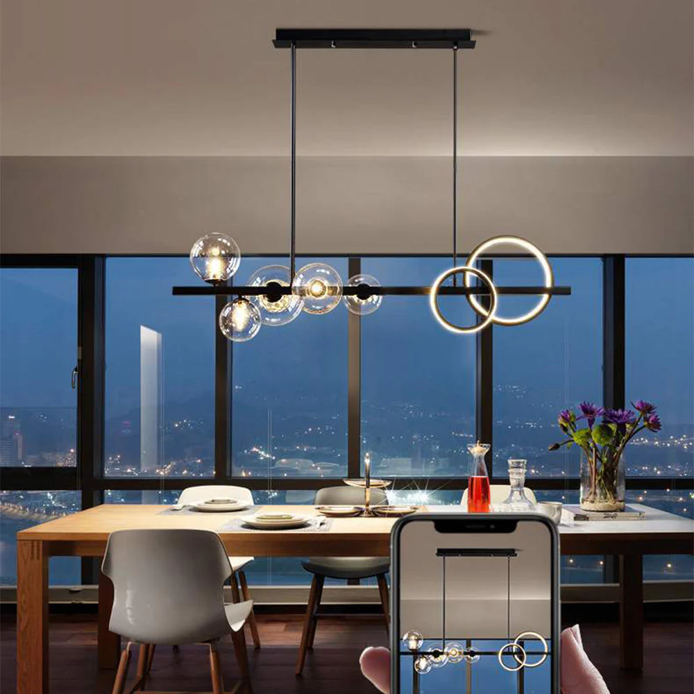 Scandinavian Long Bubble LED Metal Chandelier - Image 11