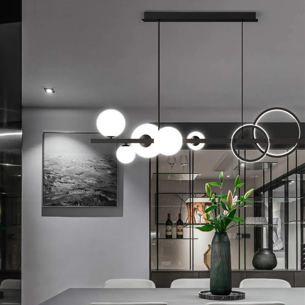 Scandinavian Long Bubble LED Metal Chandelier - Image 14