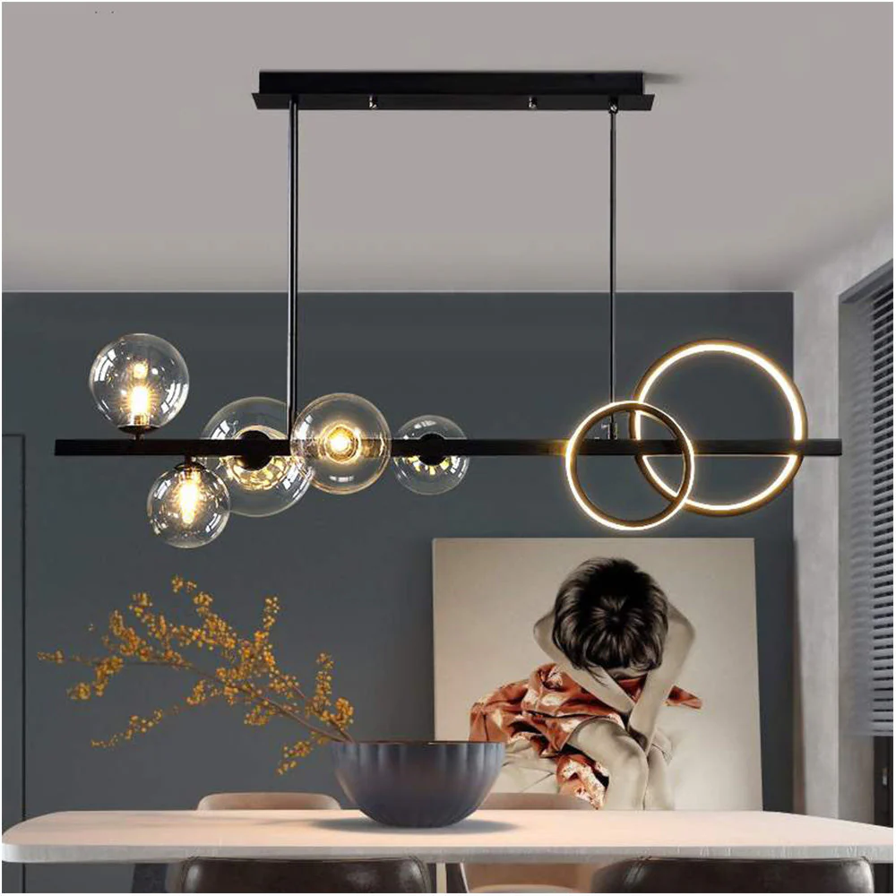 Scandinavian Long Bubble LED Metal Chandelier - Image 6