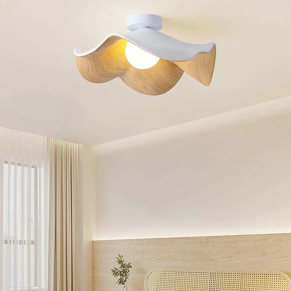 Scandinavian Wood Lotus Resin Ceiling Light - Image 4