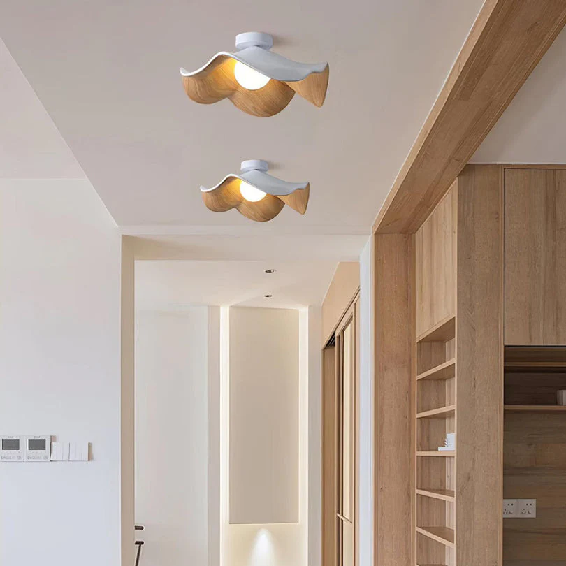 Scandinavian Wood Lotus Resin Ceiling Light - Image 5