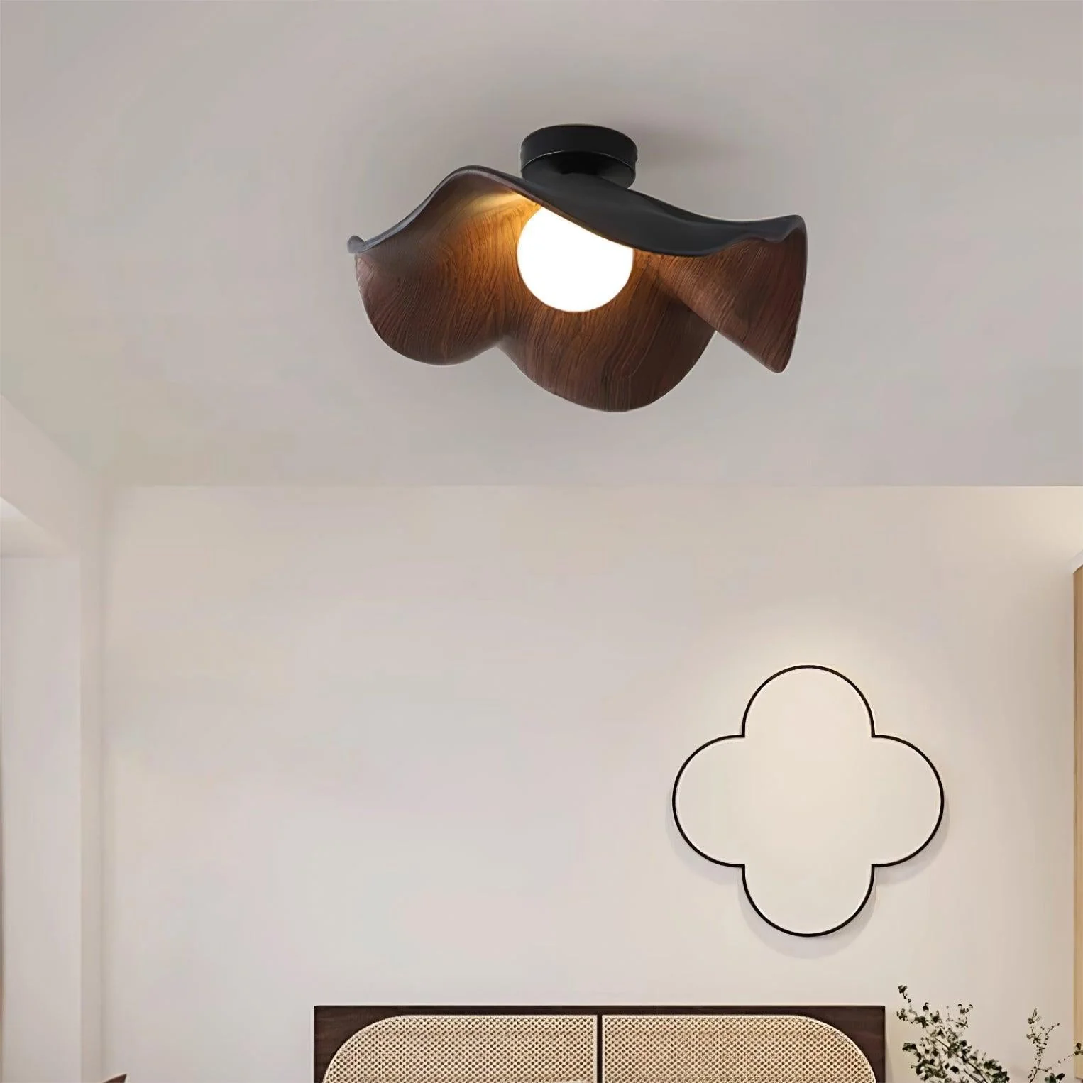 Scandinavian Wood Lotus Resin Ceiling Light - Image 9