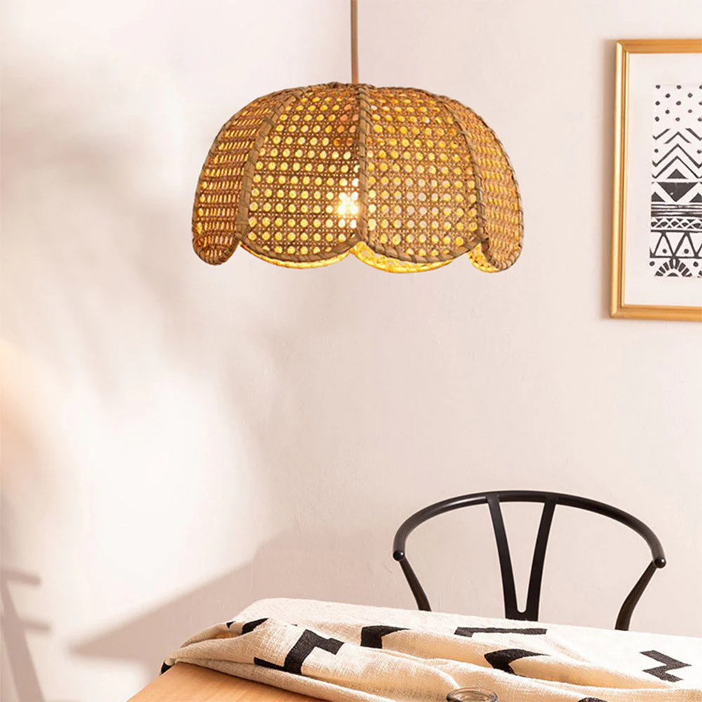 Short Round Rattan Natural Woven Lampshade Pendant Light - Image 10