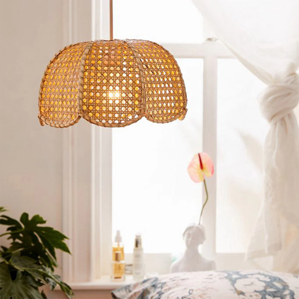 Short Round Rattan Natural Woven Lampshade Pendant Light - Image 11