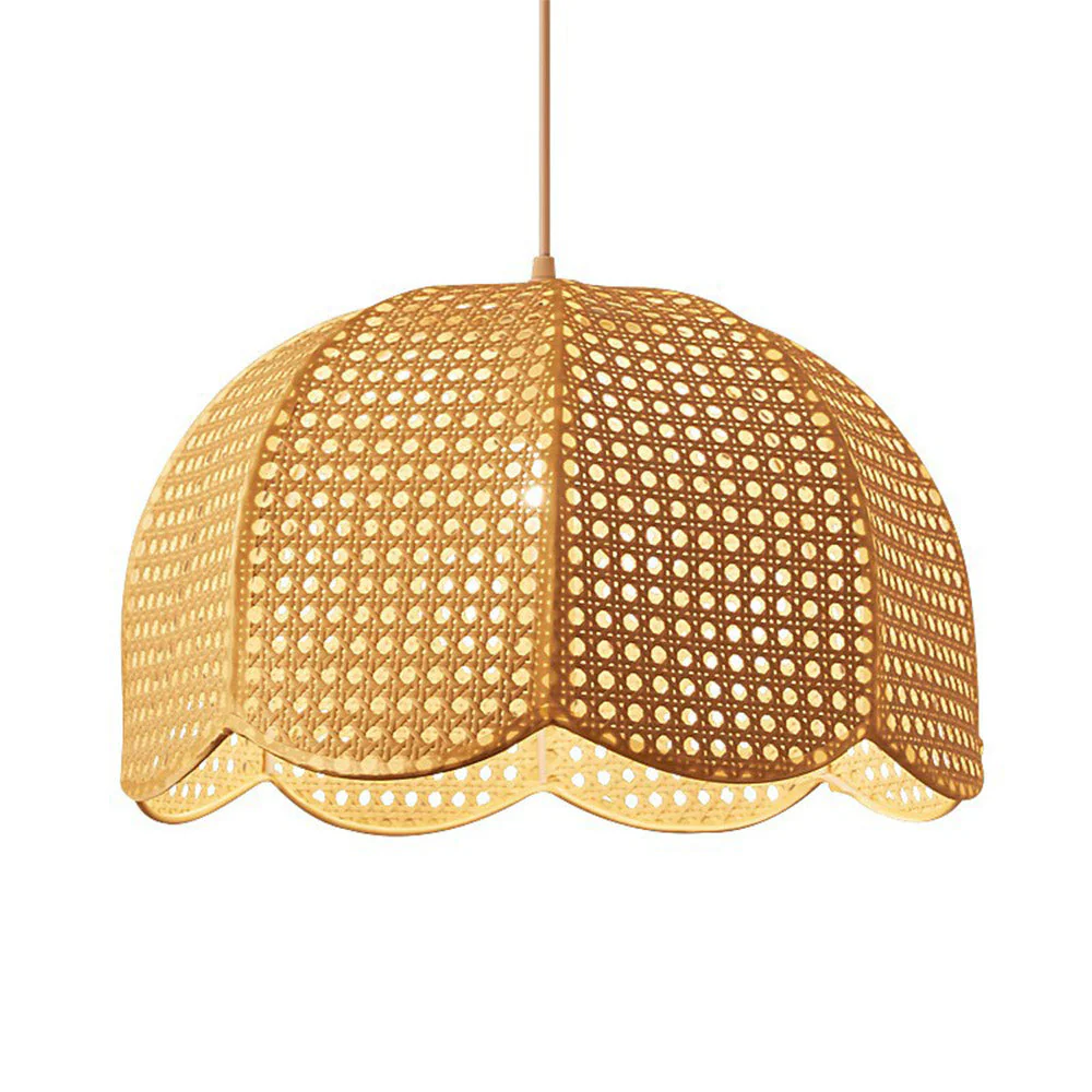 Short Round Rattan Natural Woven Lampshade Pendant Light - Image 12