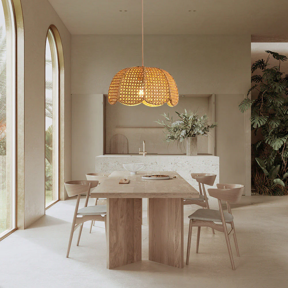 Short Round Rattan Natural Woven Lampshade Pendant Light - Image 3