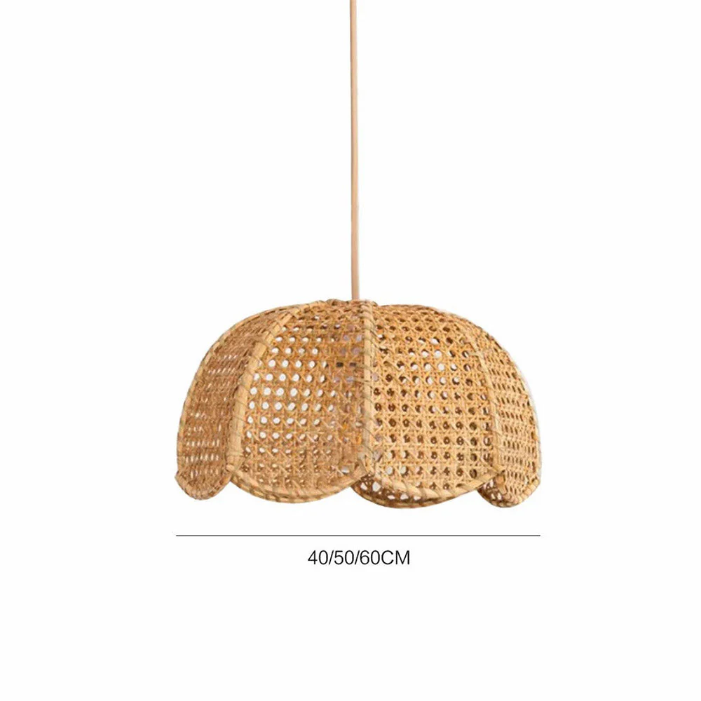 Short Round Rattan Natural Woven Lampshade Pendant Light - Image 4