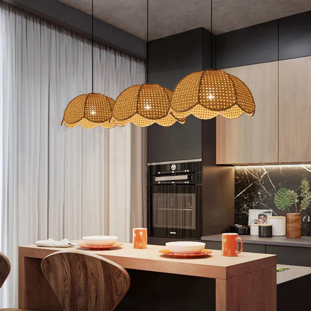 Short Round Rattan Natural Woven Lampshade Pendant Light - Image 5