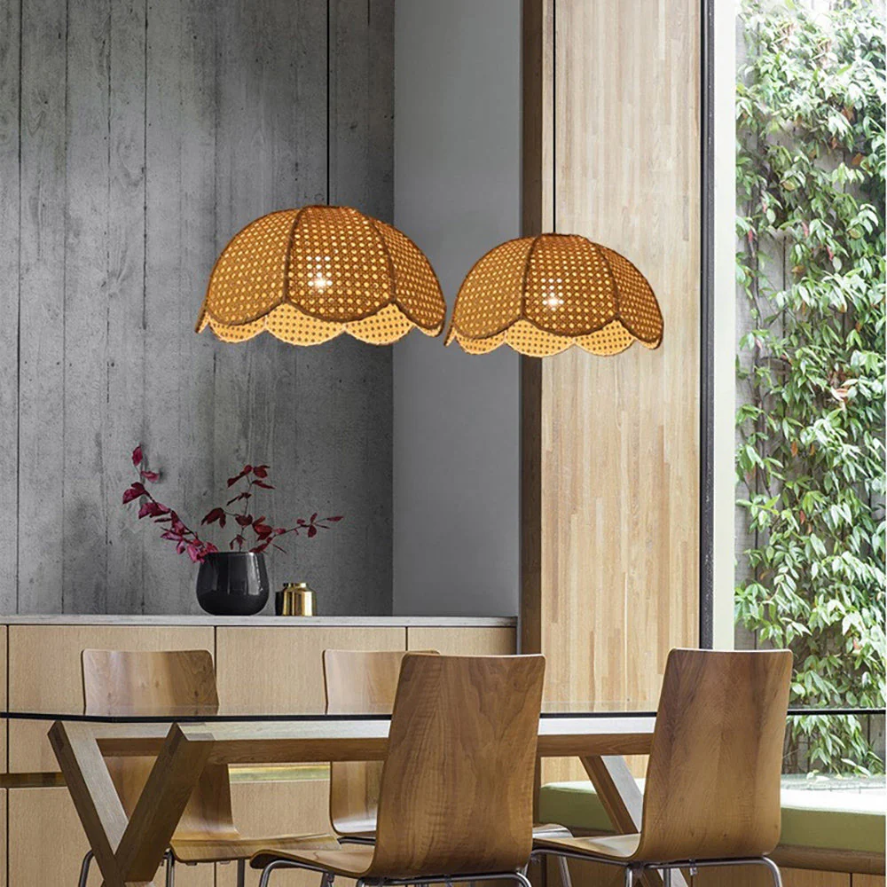 Short Round Rattan Natural Woven Lampshade Pendant Light - Image 6