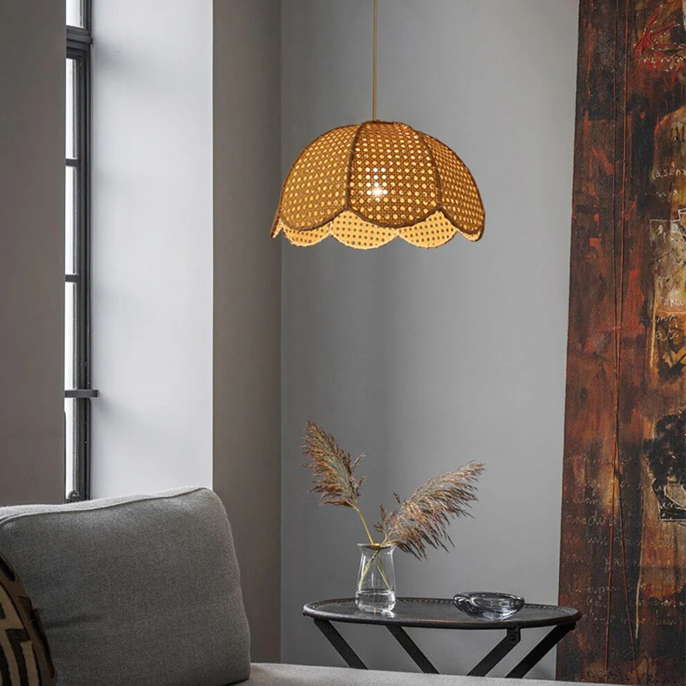 Short Round Rattan Natural Woven Lampshade Pendant Light - Image 7