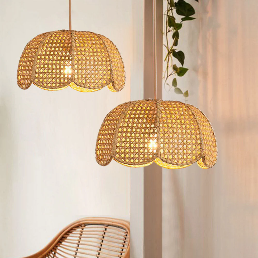 Short Round Rattan Natural Woven Lampshade Pendant Light - Image 8