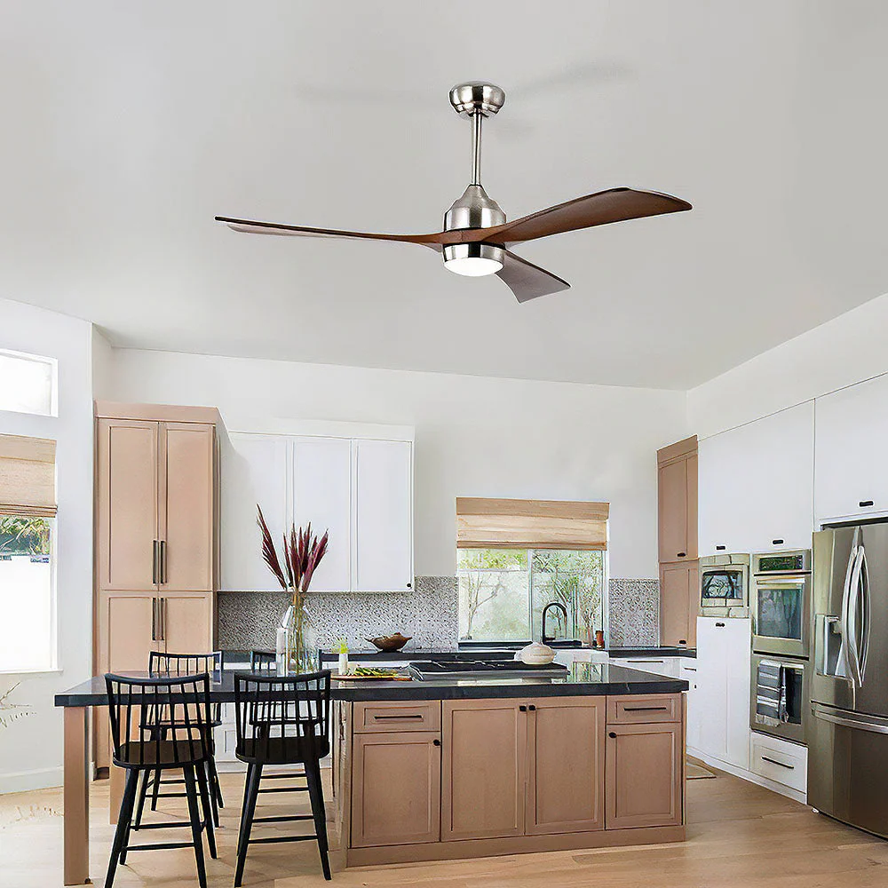 Simple Wooden Ceiling Fan With LED Light And Remote - Image 3
