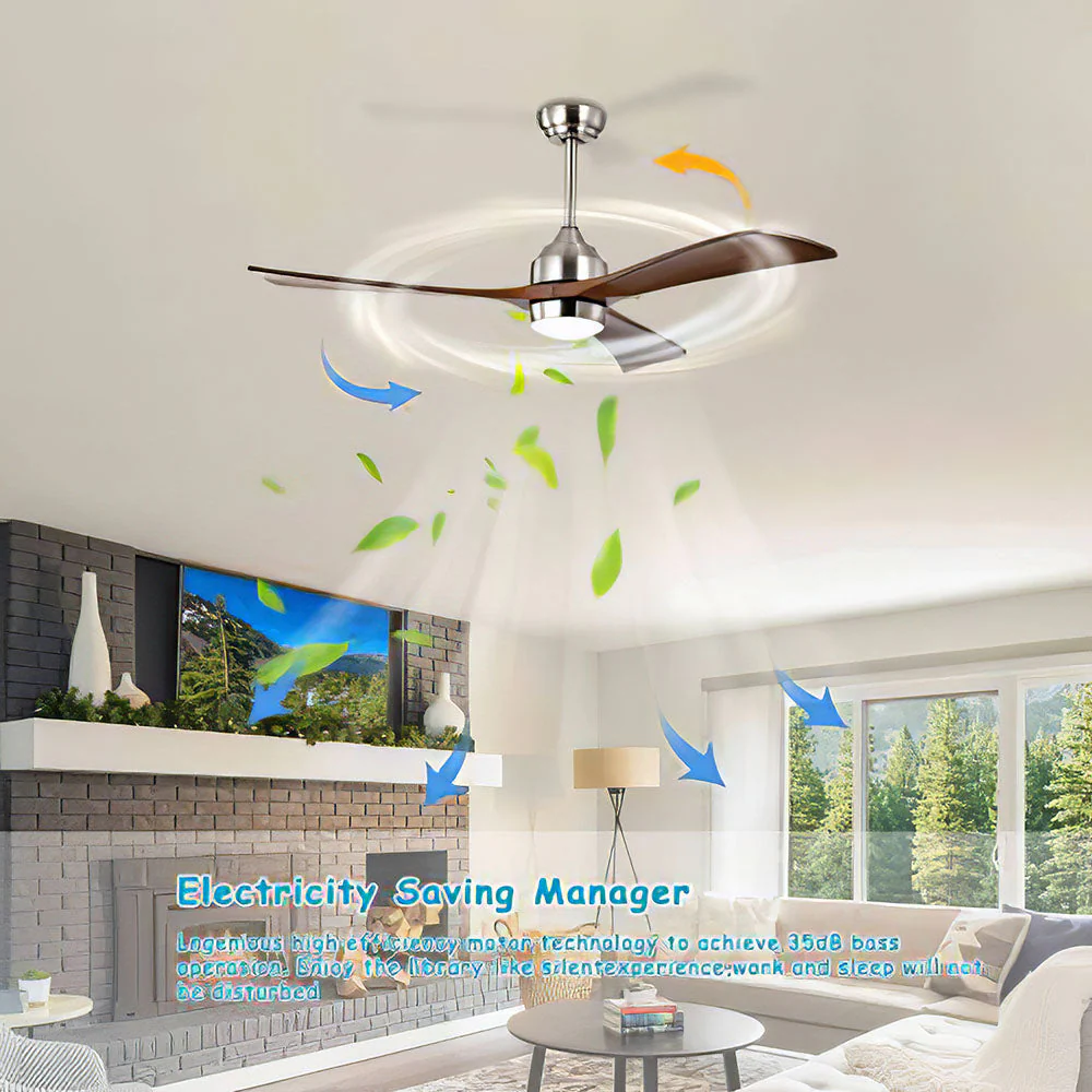 Simple Wooden Ceiling Fan With LED Light And Remote - Image 5