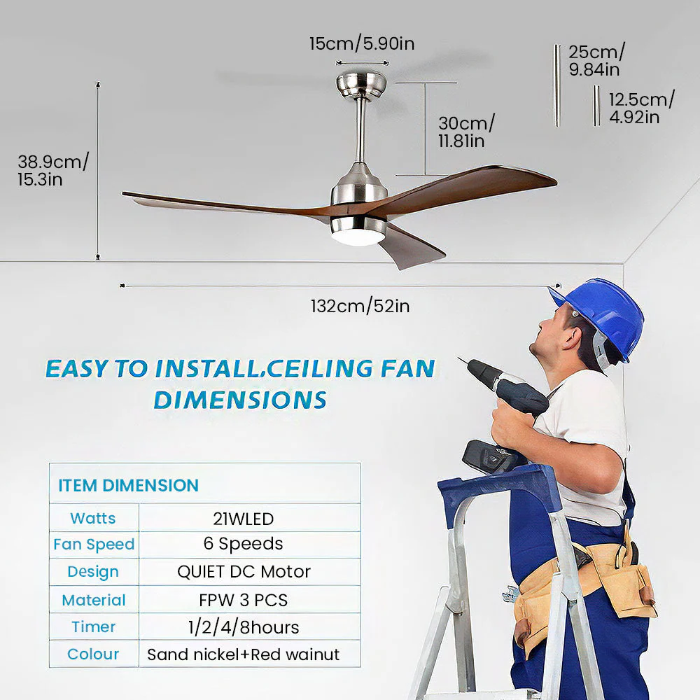 Simple Wooden Ceiling Fan With LED Light And Remote - Image 9