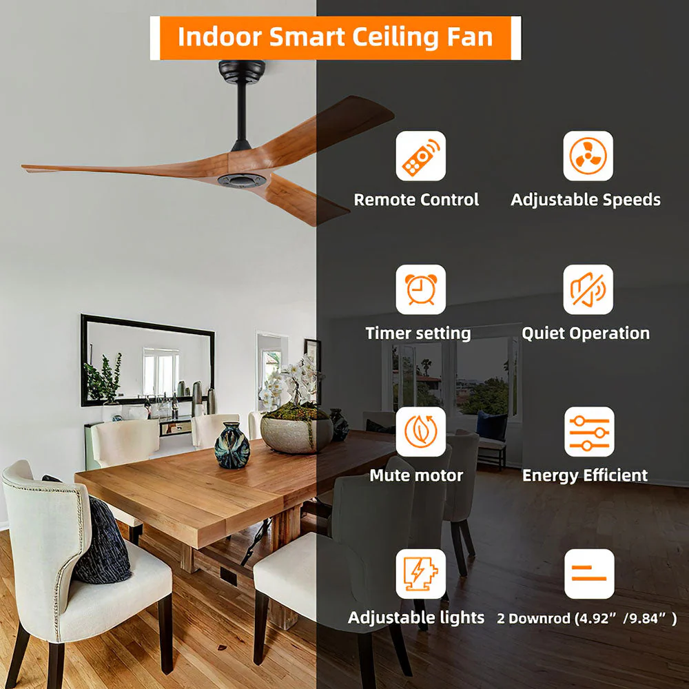 Simplistic Wood Ceiling Fan With No Light - Image 7