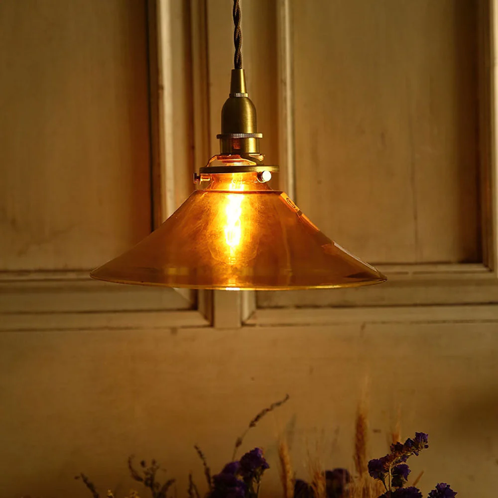 Vintage Single Head Retro Amber Glass Pendant Light - Image 3