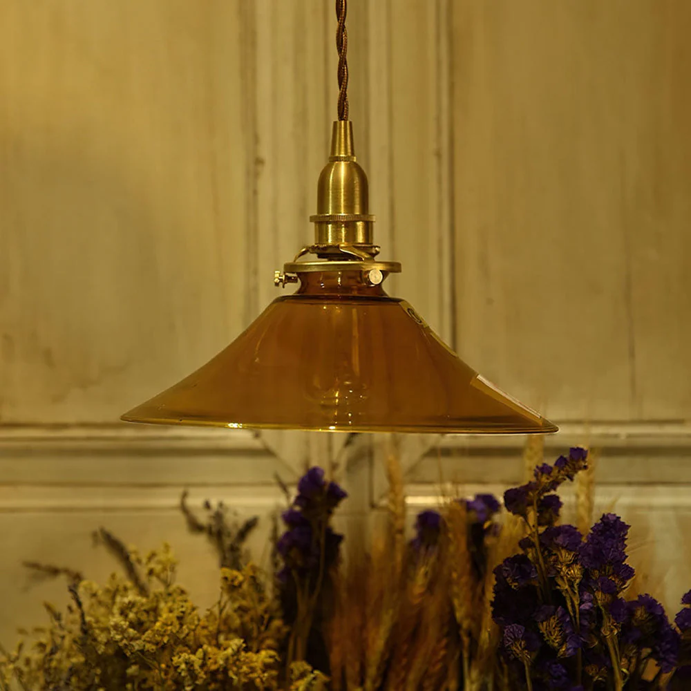 Vintage Single Head Retro Amber Glass Pendant Light - Image 4