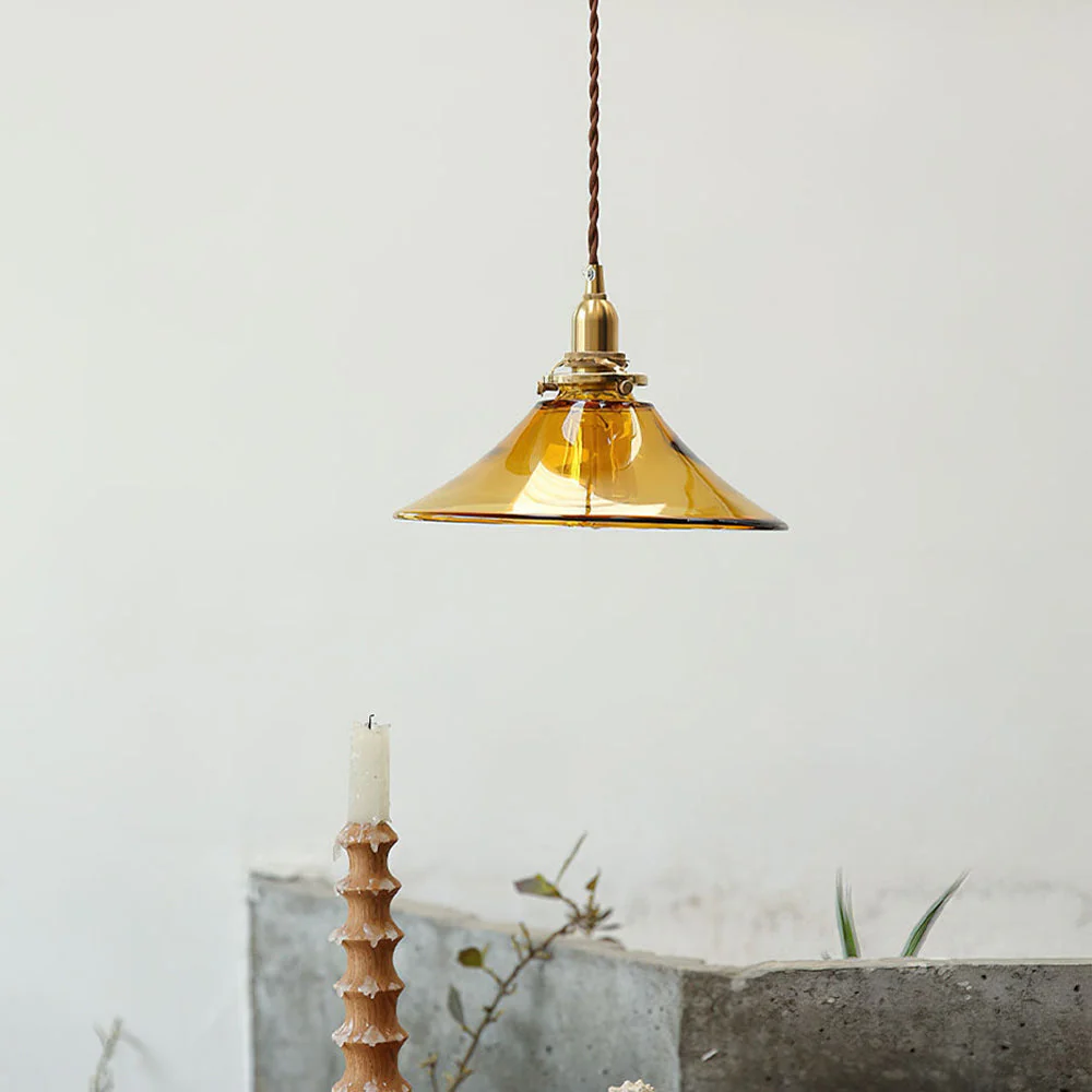 Vintage Single Head Retro Amber Glass Pendant Light - Image 5