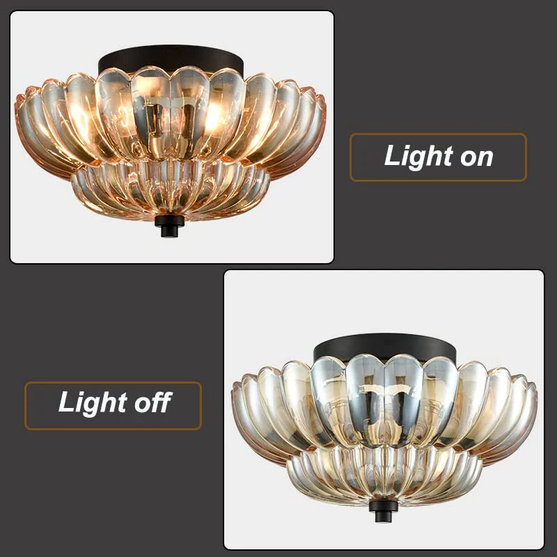 Vintage Amber Glass Semi-Flush Ceiling Light - Image 4