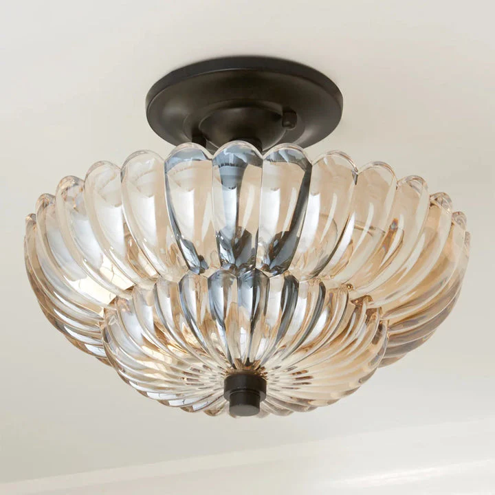 Vintage Amber Glass Semi-Flush Ceiling Light - Image 5