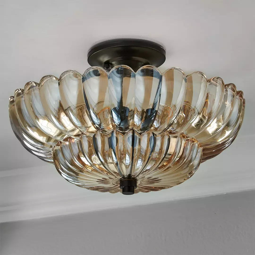 Vintage Amber Glass Semi-Flush Ceiling Light - Image 6
