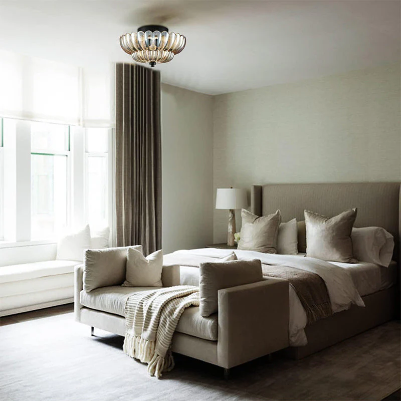 Vintage Amber Glass Semi-Flush Ceiling Light - Image 7