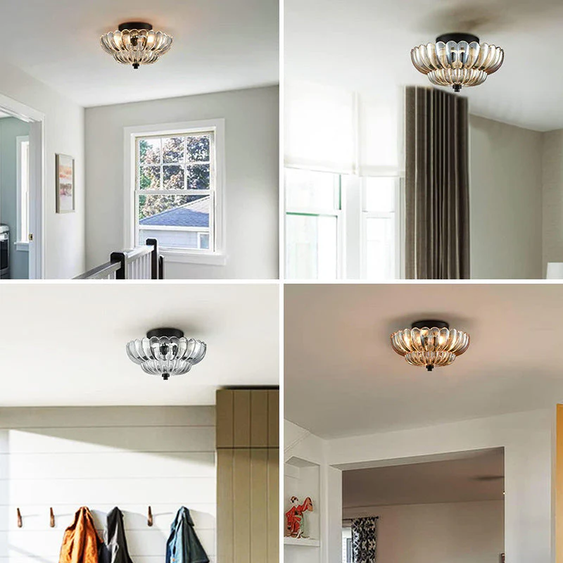 Vintage Amber Glass Semi-Flush Ceiling Light - Image 8