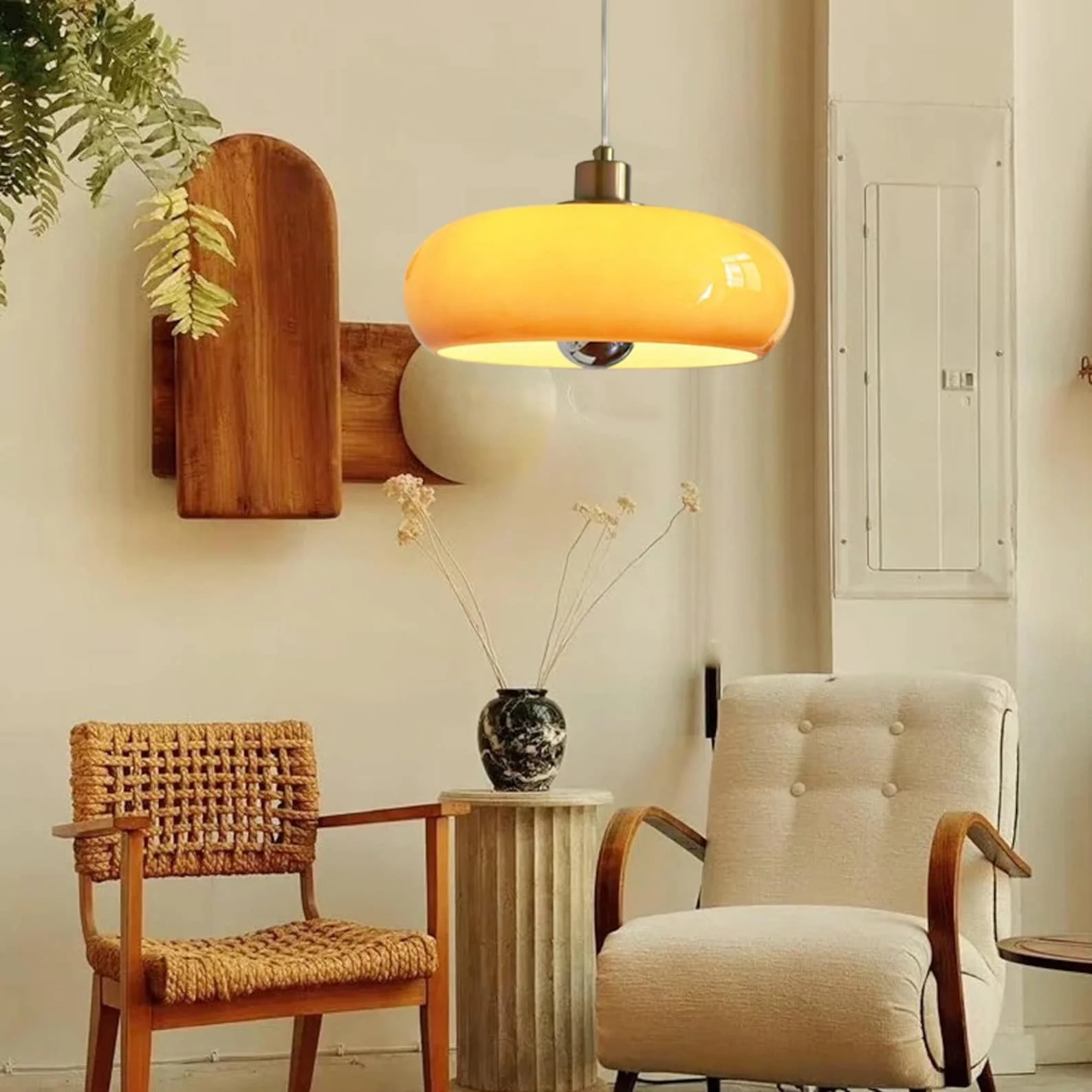 Vintage Bauhaus Round Glass Pendant Light - Image 6