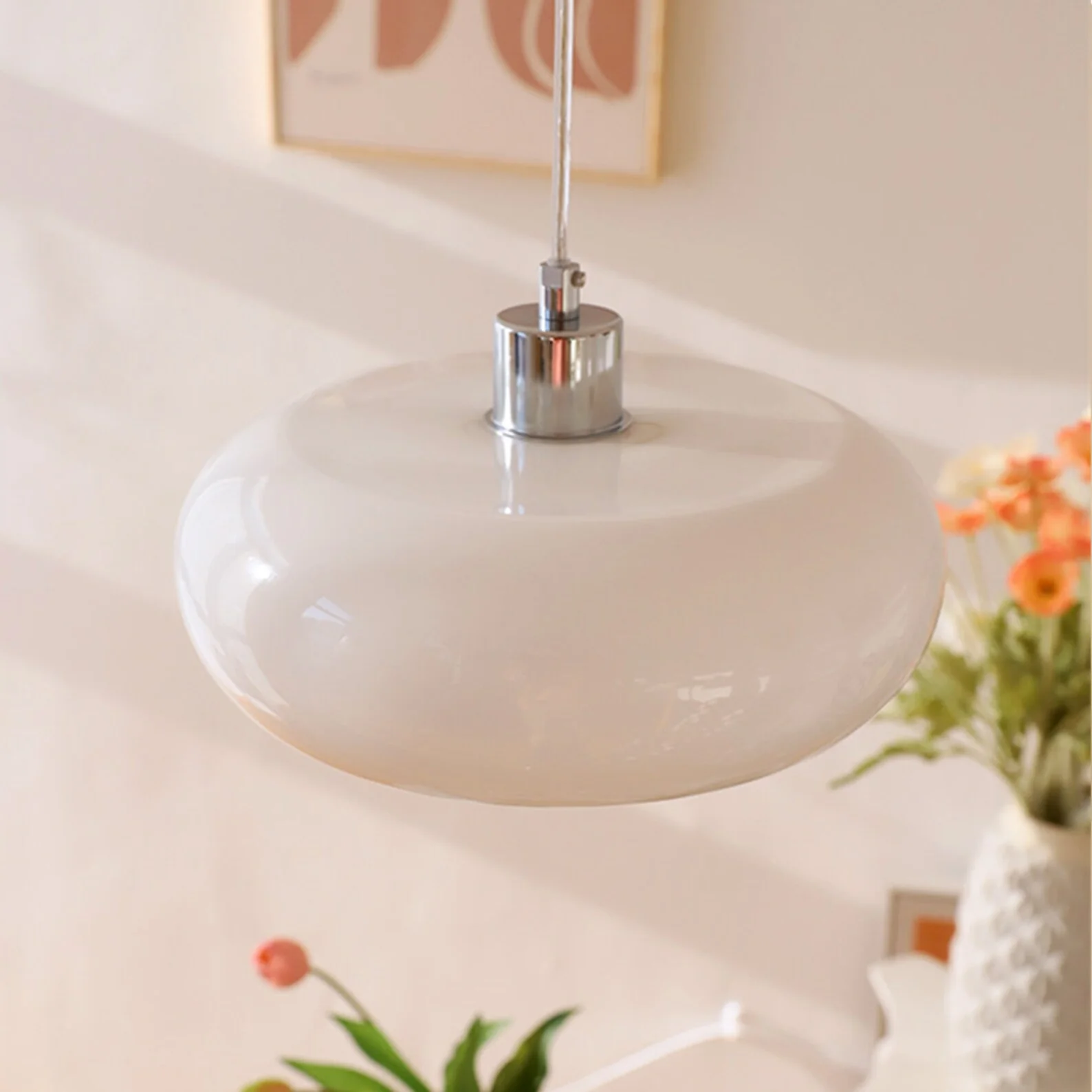 Vintage Bauhaus Round Glass Pendant Light - Image 7